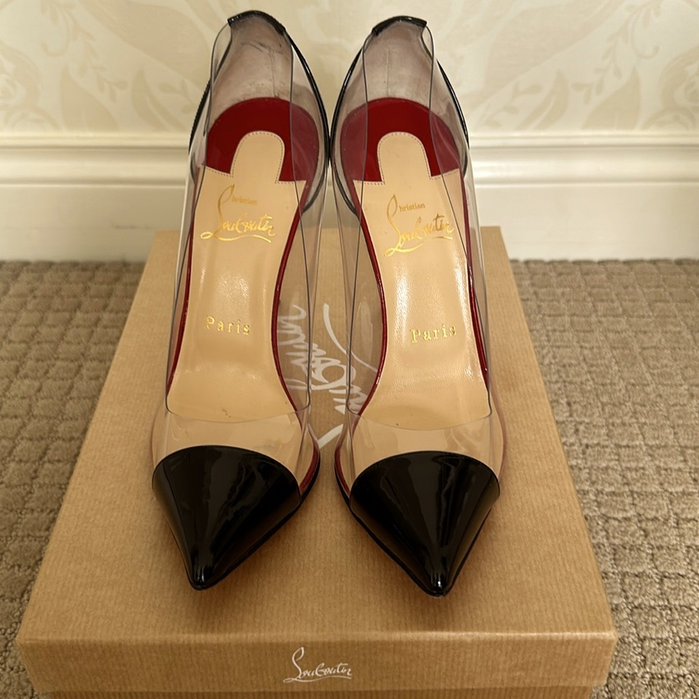 Christian Louboutin Size 37 Patent PVC Debout 100 Pumps Transparent